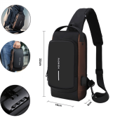 USB Charging Sport Sling Anti-theft Shoulder Bag, Waterproof (Black Brown)