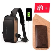  Original China USB charging sport sling Anti-theft shoulder bag (brown shape )
