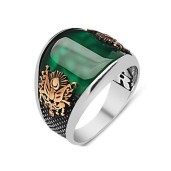 Curved Green Agate Stone Sterling Silver Men Ring