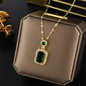 18k Gold Plated Green Pendant Necklace