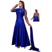 blue un-stitched chosa silk with embroidery salwar suit