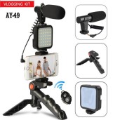 Ay-49 Video Vlogger Kits Microphone Led Fill Light Mini Tripod For Phone Vlog Video